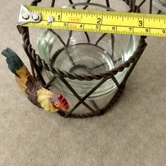 VINTAGE METAL WIRE ROOSTER CANDLE HOLDERS RUSTIC FARMHOUSE DECOR GLASS CUPS - Picture 7 of 10